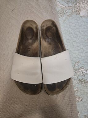 Betula By Birkenstock White Leather Slide Sandals - 7 Med Wide Width